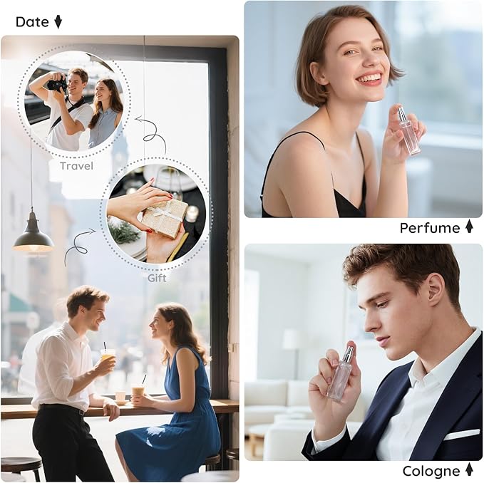 Segbeauty 40pcs 0.69oz Perfume Travel Refillable Sprayer, Small Empty Perfume Bottles for Women, 20ml Travel Atomizer Glass Spray Bottles, Bulk Fine Mist Cologne Atomizer for Men with Transfer Tool