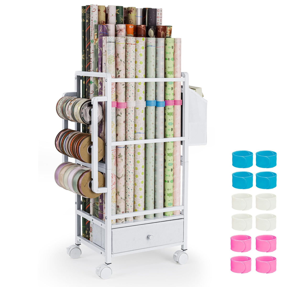 Wrapping Paper Storage, Adjustable Gift Wrap Station with Drawer - Image 1