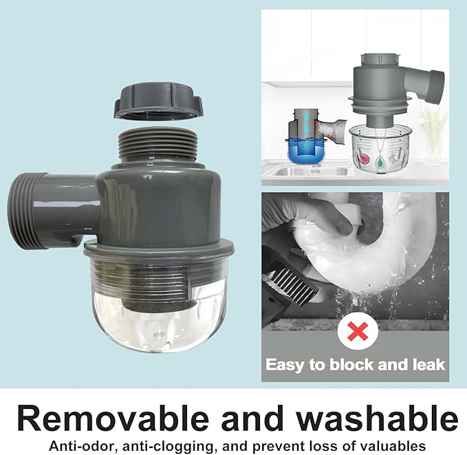 1 1/2" Kitchen Sink Drain Kit P-Trap Strainer Adjustable Height with 304 Stainless Steel 3-1/2" Sink Drain Assembly Kit for Kitchen Bar and RV