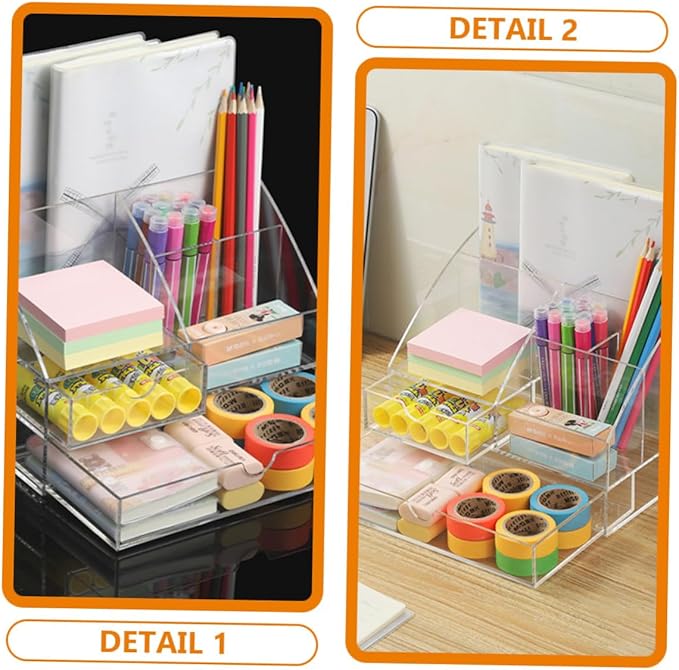 Garneck Acrylic Desk Organizer Drawer Multi-compartment Makeup and Office Supplies Storage Box Design for Use for Lipsticks Pens and Accessories