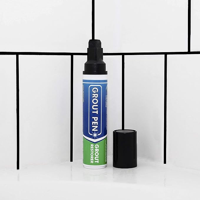 Grout Pen Tile Paint Marker: Waterproof Grout Colorant and Sealer Pen to Renew, Repair, and Refresh Tile Grout - Cleaner Coating Stain Pens - 2 Pack, 15mm Wide Black and 5mm Narrow White Tip