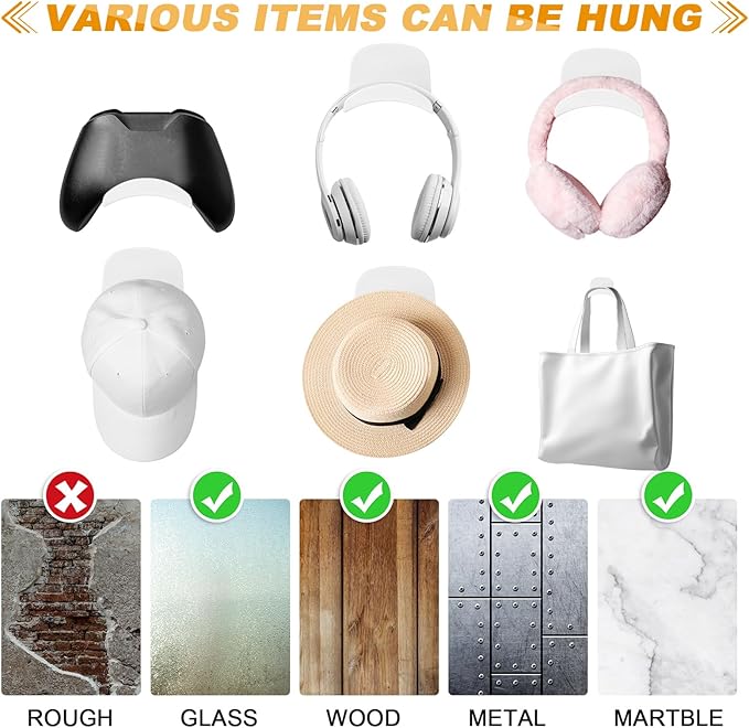 30 Pcs Headphone Hanger Wall Holder Desk Adhesive Headphone Hook Mount Strong Universal Acrylic Holder Hooks for General Purpose Game Earphone(White)