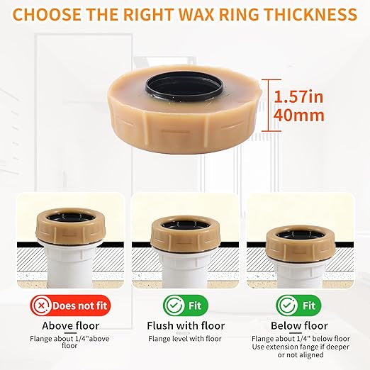 2 PCS Extra Thick Toilet Wax Ring Replacement Kit, Universal Wax Seal Fits 3" & 4" Drain Pipes, Includes Bolts & Washers, Easy Installation, Compatible with Below-Floor or Level Flanges