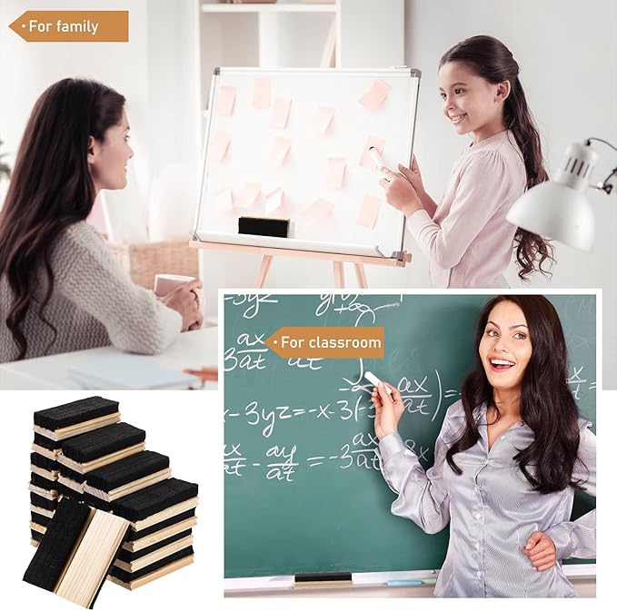 Felt Campus Style Erasers, Cleaner Dusters Felt Chalkboard Eraser for Kids Wood Chalk Eraser for Chalkboard Cleaners Dusters for Markers White Black Boards Paint School Students Teachers (24 Pieces)