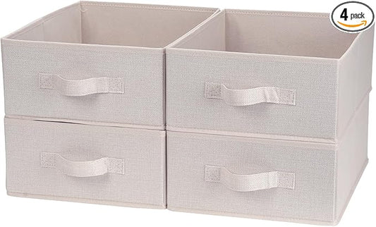 BOMKEE Clothings Collapsible Storage Bins, Foldable Organizers and Storage Baskets Cube Storage Bin for Bedroom Living Room (4 Pack) (Flaxen, 15.4x11.4x5.5inch)