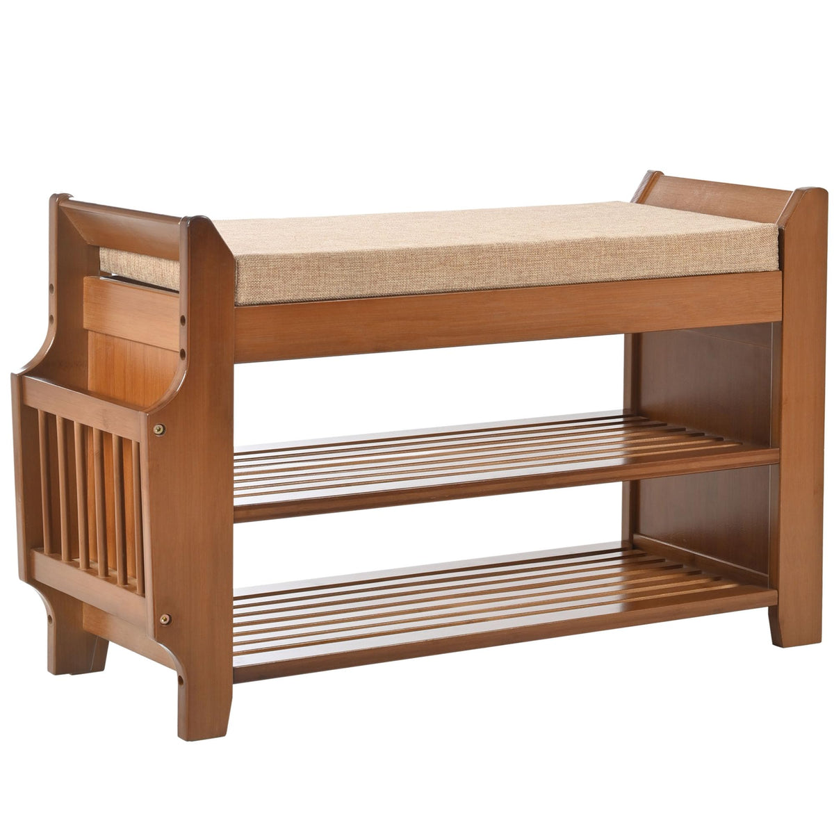 Shoe Bench with Hidden Drawer and Side Holder, 2 Tier - Image 1