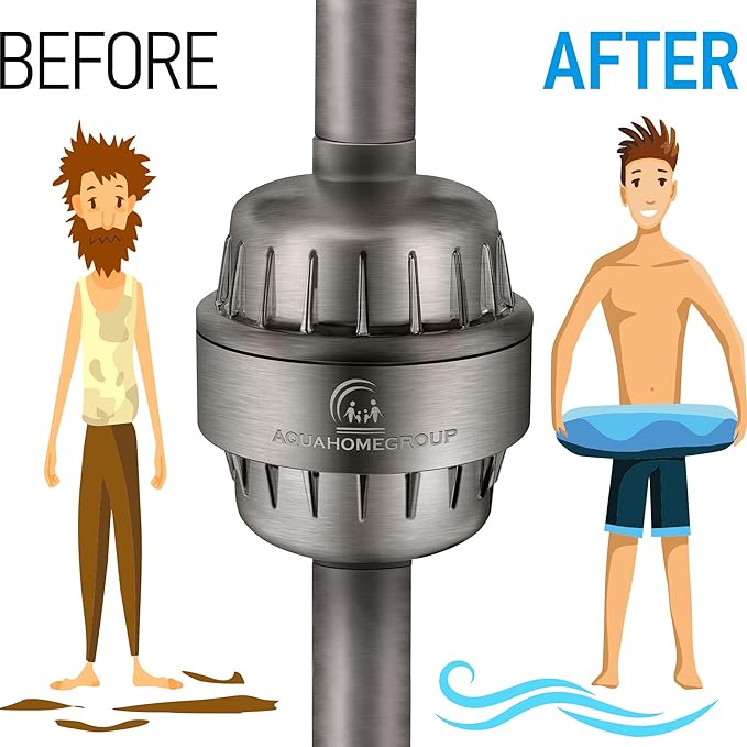 AquaHomeGroup 20 Stage Shower Head Filter with Vitamin C E A for - High Output Filter to Remove Chlorine and Fluoride - 2 Replacement Cartridges - Consistent Flow Showerhead Filter