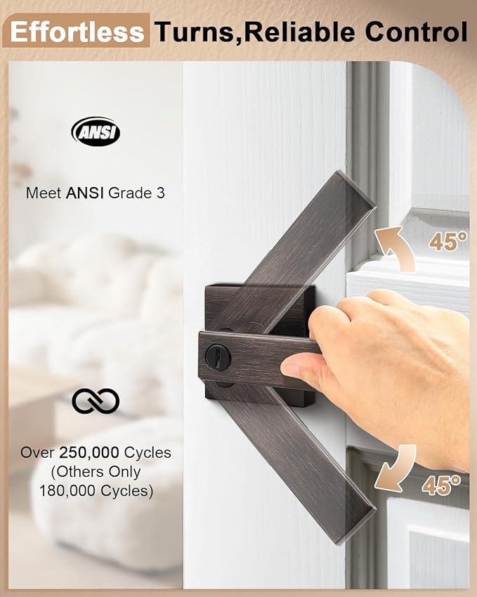 Probrico Oil Rubbed Bronze Privacy Door Levers Heavy Duty Lockset for Interior Bedroom/Bathroom, Flat Square Universal Handing Handlesets/Leversets, 6 Pack