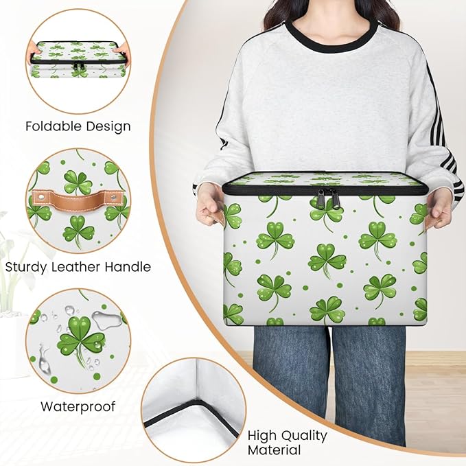 Clover Storage Baskets,Cubes Empty Gift Basket Foldable Storage Box Bin,Waterproof Leaf Open Shelf Basket Organizer for Kid Clothes Toy Bedroom Nursery Home Decorative Plant