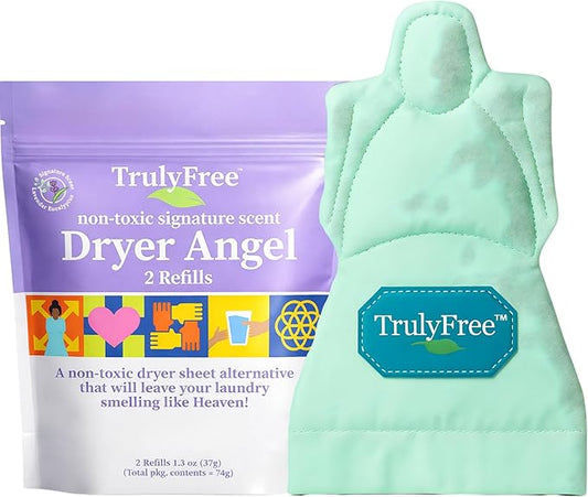 Truly Free Dryer Angel - Natural Dryer Sheet Alt, Non-Toxic Reusable Fabric Softener Booster Sheets, Safe for Babies and Sensitive Skin, Laundry Room Essentials - Signature Scent - 1 Packs + 1 Refill