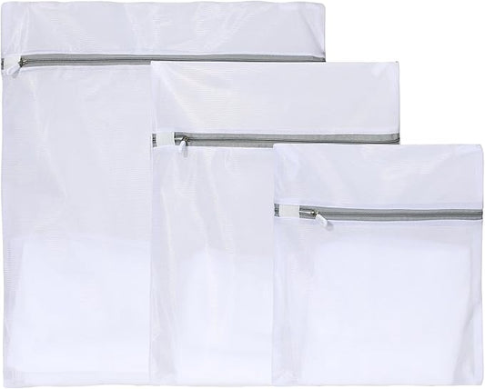 Laundry Wash Bags for Delicates, 3-Pack Fine Mesh Garment Bags with Zipper (Large, Medium, Small Sizes)