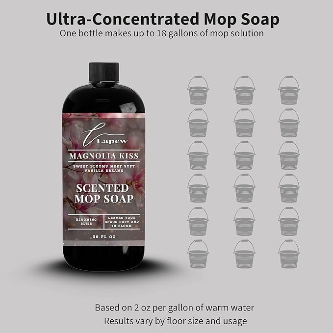 Lapew Magnolia Kiss Scented Mop Soap - Luxury Floor Cleaner Concentrate for Mopping Tile, Laminate, Vinyl & Hardwood | Streak-Free, Low-Foam | 36 oz
