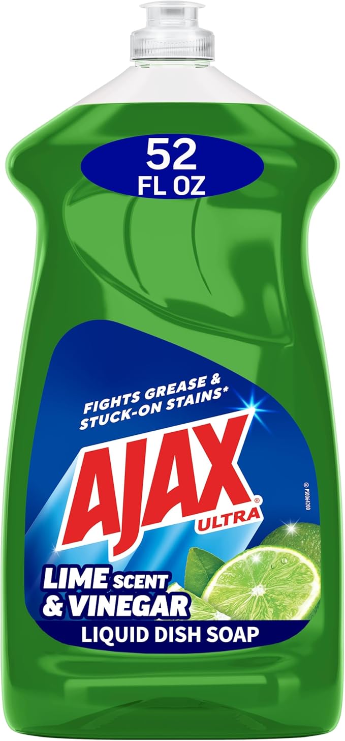 Ajax Ultra Dish Soap Lime Scent and Vinegar, Sparkling Clean Dishes, Mess-Free, Easy-Flip Cap, 52 fl oz Bottle