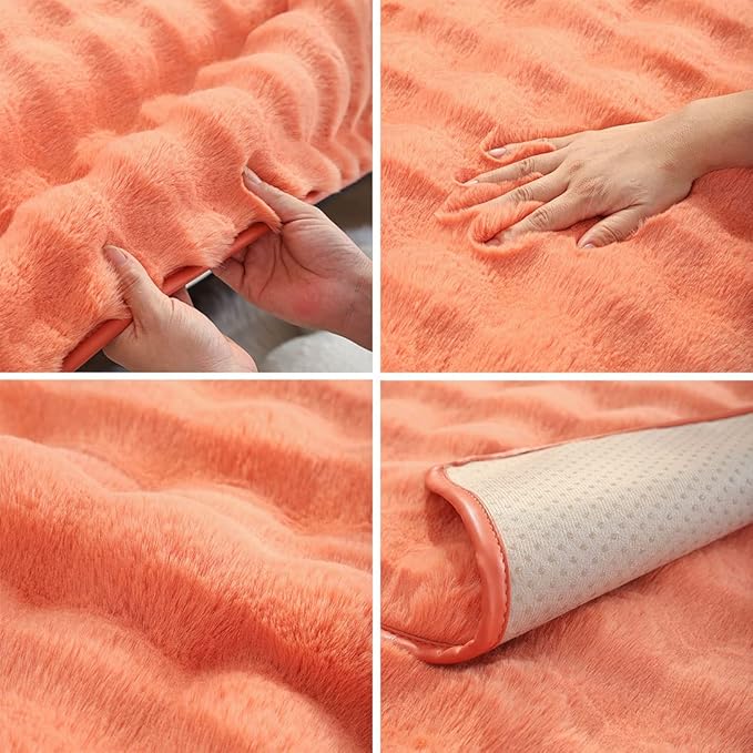 Soft Warm Faux Fur Couch Sofa Cover Thick Shaggy Fuzzy Sectional Couch Cover Non-Slip Solid Color Plush Sofa Slipcover Furniture Protector for Kids, Pets (Light Orange,43"x94")