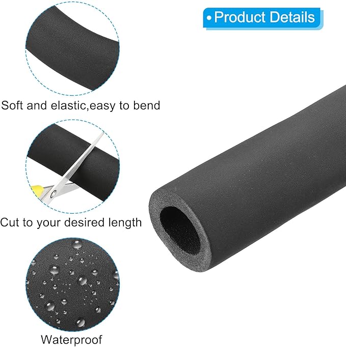 PATIKIL 70.9" L x 2" ID x 0.6" T Pipe Insulation Foam Tube, Water Pipe Insulation Tubing Heat Preservation for Plumbing Water AC Pipe Sprinkler Spigot, Black