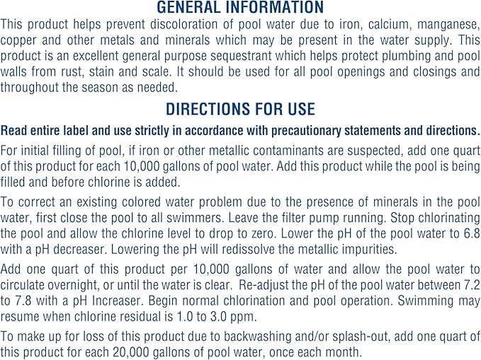 Pool Mate 1-Quart 12-Pack Concentrated Metal Out Stain and Mineral Inhibitor, Pool Metal Remover, Stain Remover, Made in USA