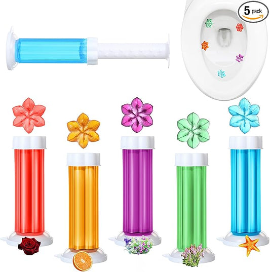 5 Pcs Flower Toilet Gels 70 Count 5 Kinds Stamp Bowl Gel Scent Toilet Stain Removal Cleaner Air Freshener Flower Stamps Pack for Bathtubs Bathroom (Classic Color)