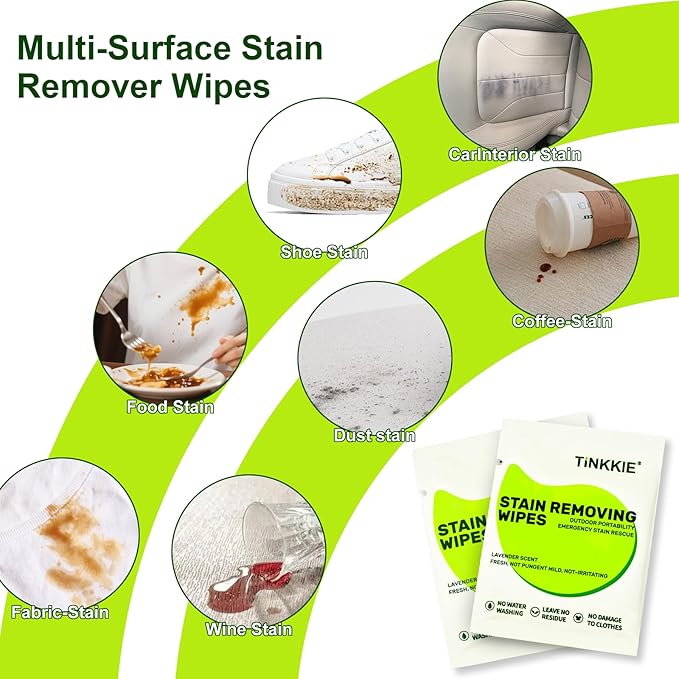 50 Pack Stain Remover Wipes for Clothes & Fabric – Instant Clothing Stain Remover for Shoes, Shirts & Jackets, Individually Wrapped Portable Wipes for Travel & On-the-Go Cleaning
