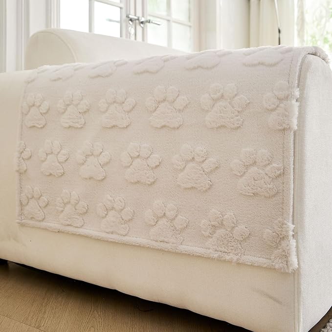 Waterproof Couch Cover for Dogs Washable,Fuzzy Pet Couch Covers for Sofa,Thick Soft Dog Mat Non-Slip Couch Covers for 3 Cushion Couch Sofa Pet Friendly (White, 23 * 23(2pcs))