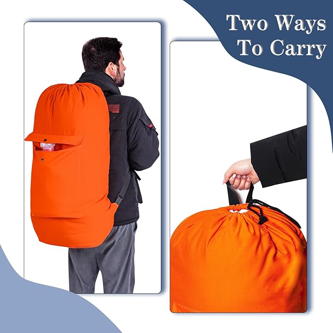 Sanlykate Canvas Backpack Laundry Bag - Extra Large Durable Dirty Clothes 2-3 Days Capacity with Adjustable Shoulder Strap & Front Pocket, for College Dorm, Apartment, Laundromats, Camping Travel