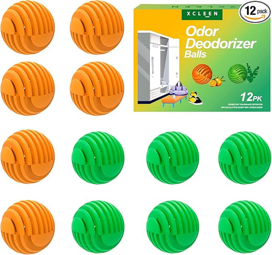 Shoe Deodorizer Balls, Sneaker Odor Eliminator, Long-Lasting Air Freshener for Cloest Car Lockers Drawer Gym Bags, 12 Pack- Eucalyptus Citrus Scent