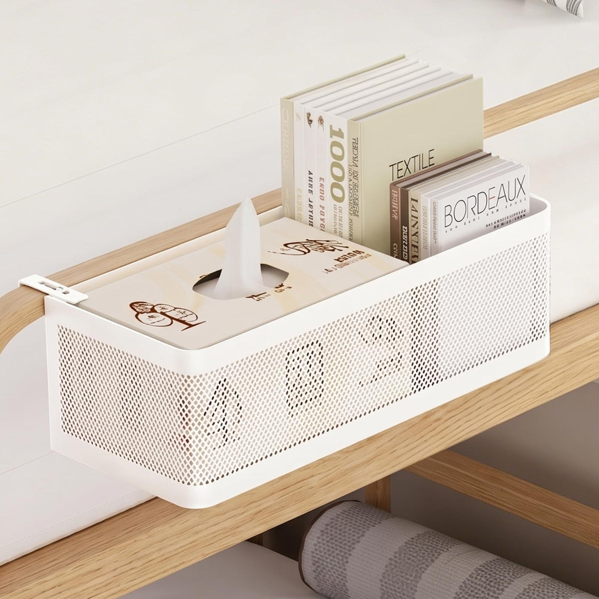 Hanging Metal Bedside Caddy, Adjustable Shelf for Bunk & - Image 1