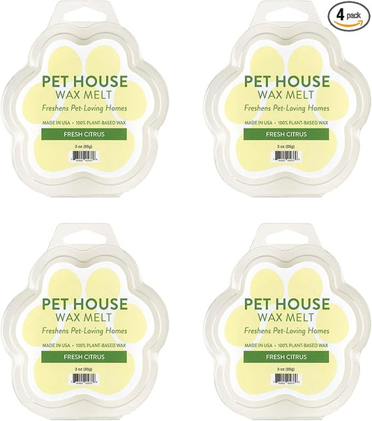 Pet House Wax Melts, Long-Lasting Scented Pet-Friendly Wax Melts, Natural Pet Odor Solution for A Fresh Smelling Home, Fresh Citrus, 3 OZ Each, 4 Pack