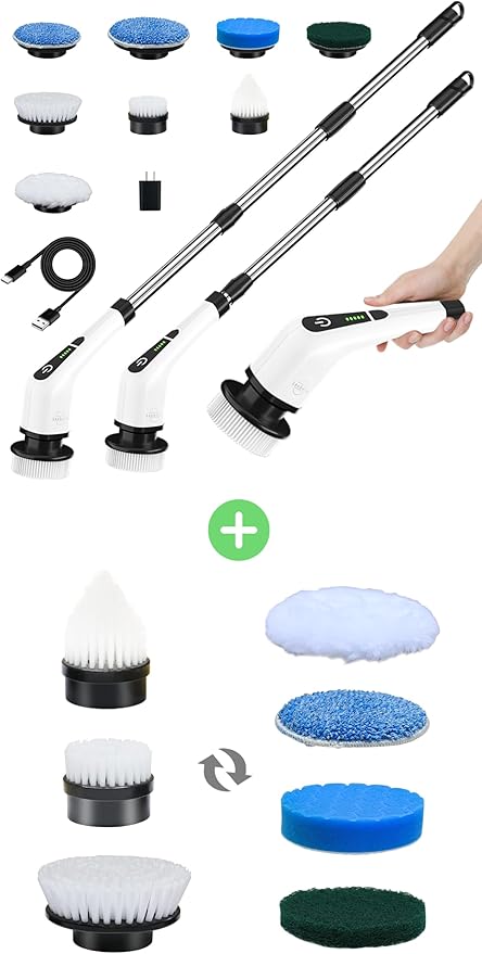 Leebein ANS-8050 Electric Spin Scrubber + Extra 7PCS Replacement Brush Heads
