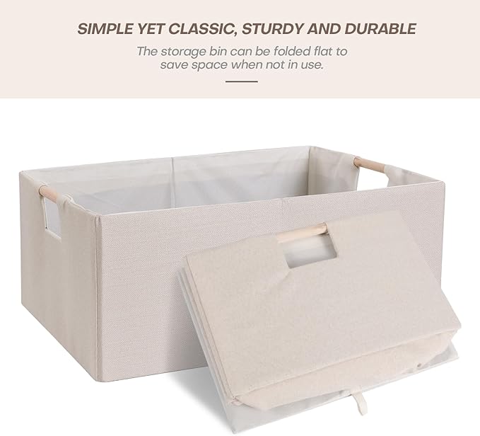 ANMINY 6PCS Storage Baskets for Organizing Collapsible Fabric Storage Bins Boxes with Wood Handles Closet Shelves Cube Organizer Bins Clothes Laundry Storage Container - Large, Beige