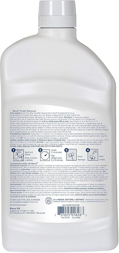 Bona Floor Polish Remover - Covers 200sqft - 32 Fl Oz