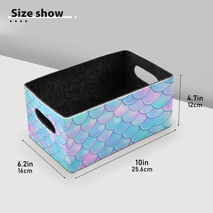 Kcldeci Princess Mermaid Kawaii Rainbow Scales Storage Bins Baskets for Organizing, Sea Fish Tale Sturdy Storage Basket Foldable Storage Baskets for Shelves Closet Nursery Toy