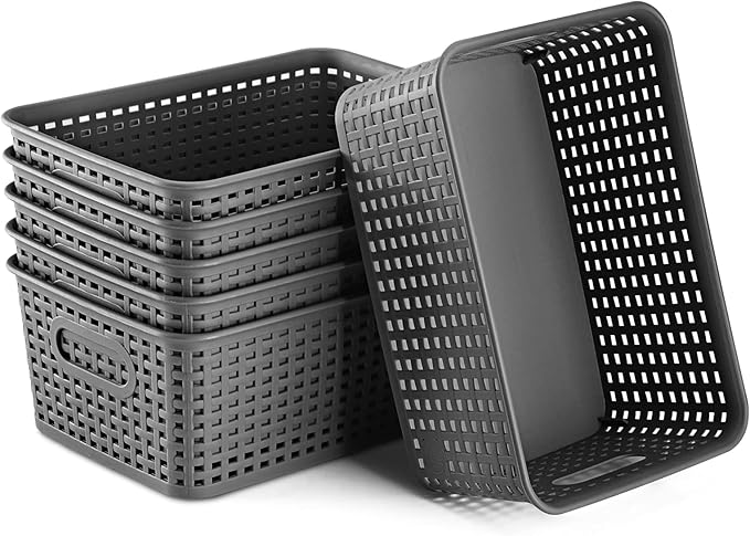 AREYZIN 12 Pack Bundles Plastic Storage Baskets Including 6 Plastic Storage Baskets With Lids Set of 6 Durable Small Pantry Organizer Bins