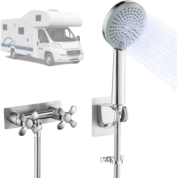 RV Shower Faucet, All Metal Camper Shower Faucet Replacement, 4" RV Outdoor Shower with 5 Modes Handheld for RV, Camper, Motorhome
