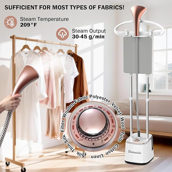 Standing Garment Steamer 2000W Professional Steamer for Clothes with Ironing Board, 10 Steam Levels, 30s Fast Heat-up, 2.7L/91FL.OZ Water Tank, Wrinkle Removal for Home & Commercial Use