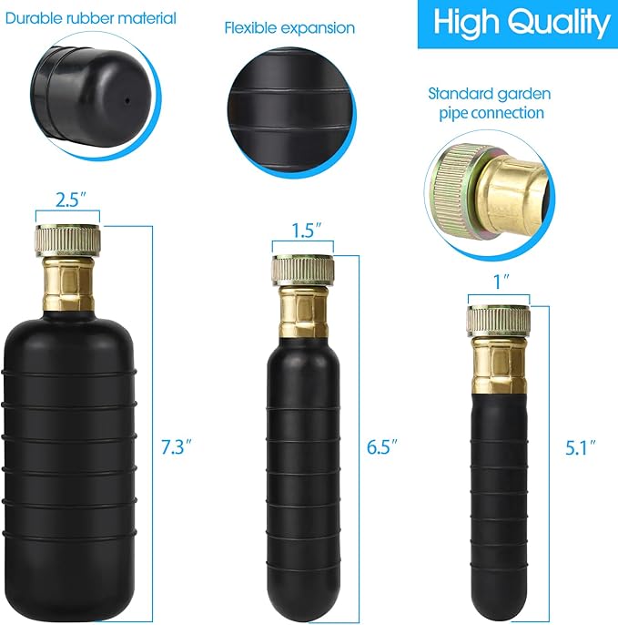 3PCS Drain Bladder Unclogger Main Sewer Line,Water-Powered Rubber Drain Cleaning Bladder Fits 1 to 6 Inch Drain Pipe Unclogs Stubborn Blockages for Bathroom Sink,Swimming Pool,Basement,Bathtub,Shower
