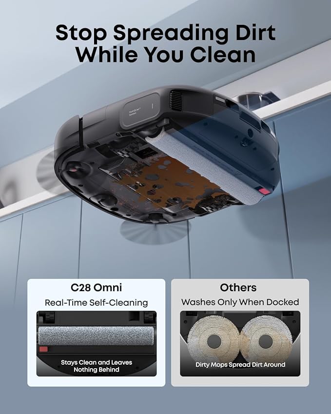 eufy Robot Vacuum C28 for Pet Hair, 15,000 Pa Suction, HydroJet™ Self-Cleaning Roller Mop, DuoSpiral Anti-Tangle Brush, All-in-One Auto-Empty Station, AI Obstacle Avoidance