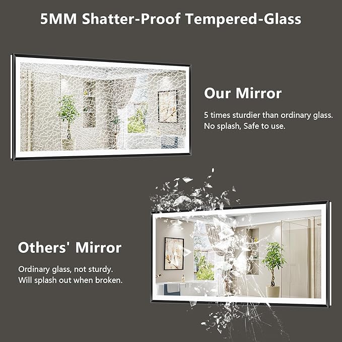 88x38 Black Framed LED Bathroom Mirror with Lights, Backlit and Front Light, Lighted Bathroom Vanity Mirror for Wall Dimmable Anti-Fog Memory Tempered Glass Horizontal/Vertical