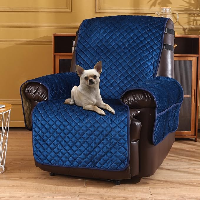 LUFEIJIASHI Velvet Recliner Covers Non-Slip Waterproof Large Recliner Chair Covers for Leather Chairs Reversible Recliner Sofa Cover for Living Room Recliner Furniture Protectors for Dog Pets 28"