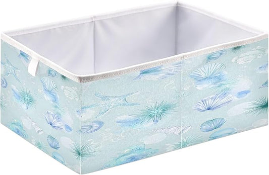 Bolaz Blue Shell Pattern Closet Organizers Storage Cubes Storage Bins Shelf Baskets Containers for Home Room Office,Rectangle