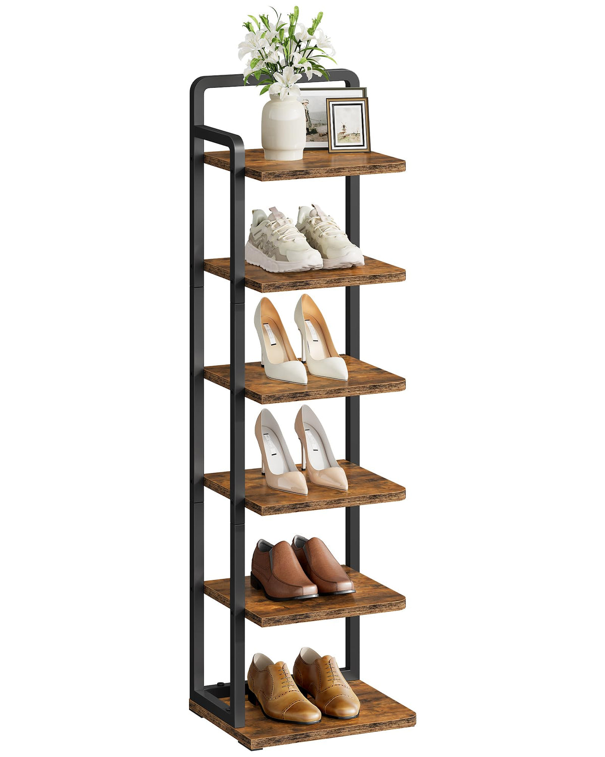 6-Tier Vertical Shoe Rack, Narrow Shoe Tower - Image 1
