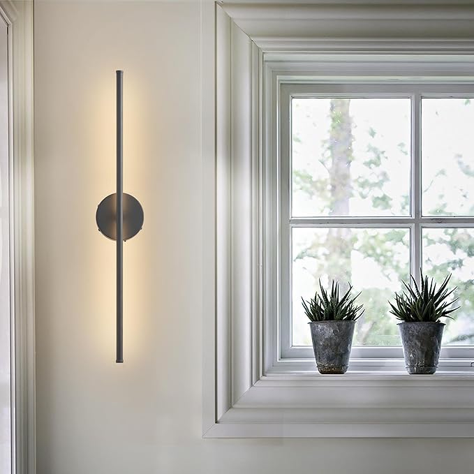 Battery Operated Wall Sconces, Dimmable Wall Sconces Set of Two, 350°Rotate, 3000K LED Black Wireless Wall Light for Living Room, Bedroom,Hallway, 24.4 Inch (2 Pack)