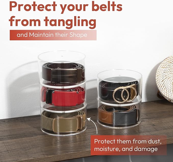 Acrylic Belt Organizer, 15 Layer Belt Holder for Closet or Drawer, Display for Men’s and Women’s Belts, Jewelry, and Watches