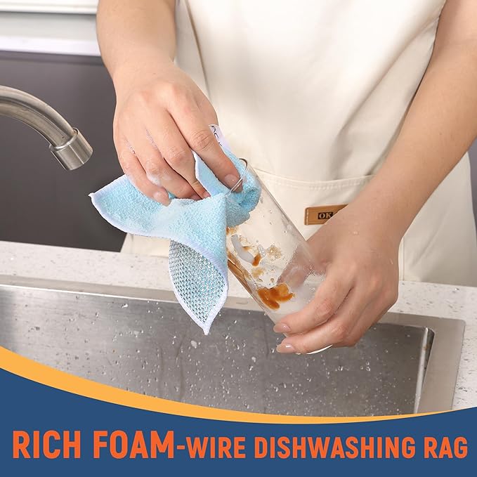 2-Sided Cleaning Dish Towels for Kitchen Microfiber Wash Cloths,45pcs Non Scratch Wire Dishcloth,Wire Dishcloth Home Essentials-Reusable Steel Wool Scrubber Washcloths,Set for Pans Sinks & Cookware