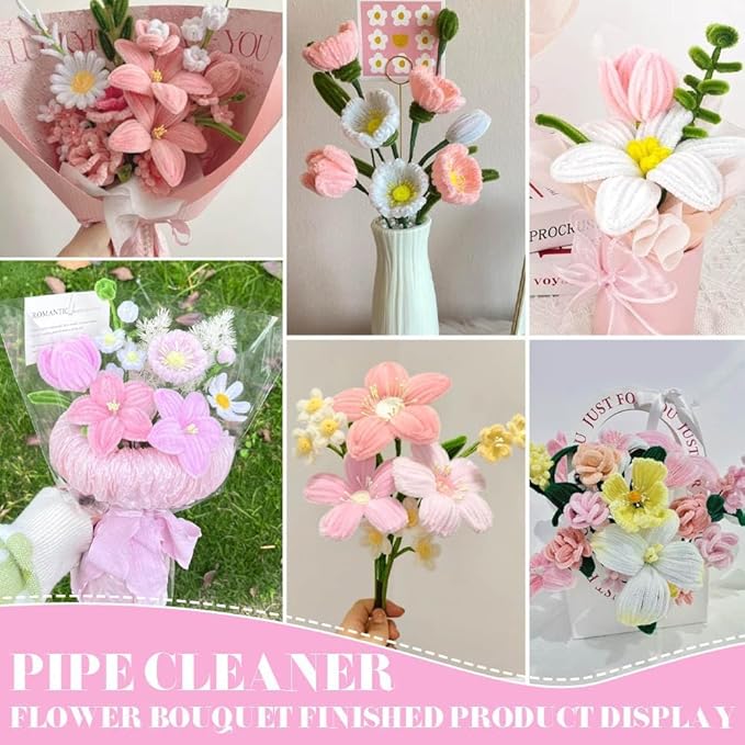 620 Pieces Pipe Cleaners Craft Set, 600 Pcs Pastel Chenille Stems with 20 Pcs Flower Stems, Craft Supplies Bulk for DIY Art and Craft Projects Creative Gift Wrapping Party Decorations(Macaron Series)