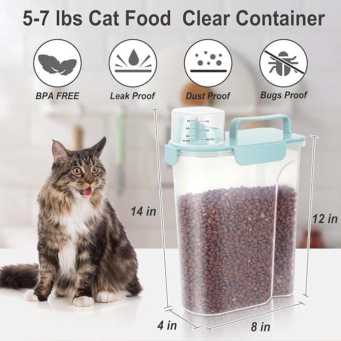 Upgraded Large Nozzle Cat Dog Food Storage Container BPA-free, Airtight Pet Food Storage Bin with 4 Lock Buckles, Sealing Gasket, Cup for Pet Food, Dog Treats, Rice, Flour, Dry-Blue