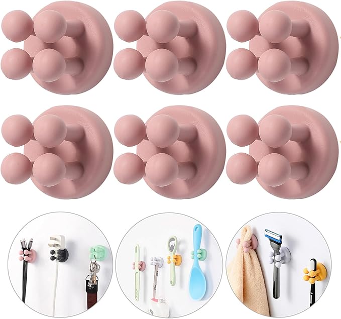 iBetterLife Silicone Toothbrush Holders for Bathrooms - 6Pcs Razor Holder for Shower Wall Mount Self Adhesive Cute Utility Dorm Room Kitchen Office Organizer Storage Hook for Kids Hanging Loofah Towel