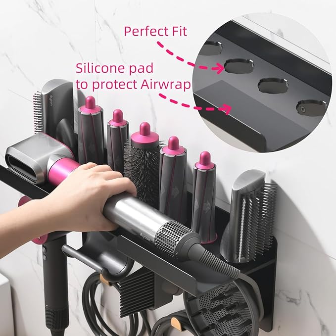 Dyson Airwrap Holder, Dyson Airwrap Wall Mount, 2in1 Dyson Airwrap Organizer and Dyson Hair Dryer Holder, Dyson Hair Dryer Stand for Dyson Airwrap Styler & Supersonic Nural Black UEMUSI
