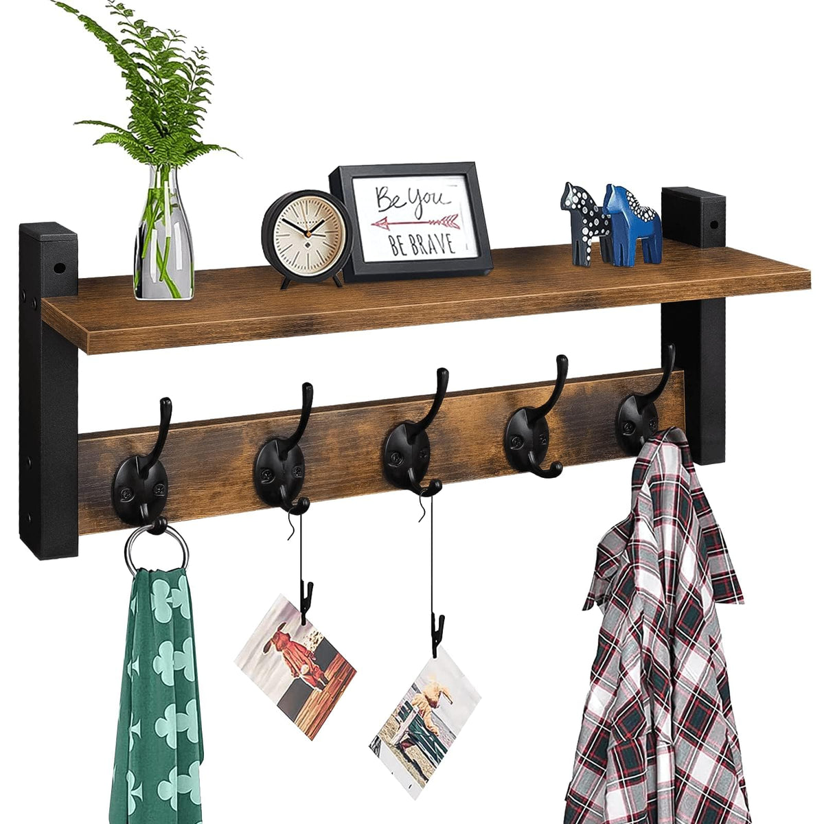 Homode Wall Hooks with Shelf, Wood Coat Rack with Shelf - Image 1