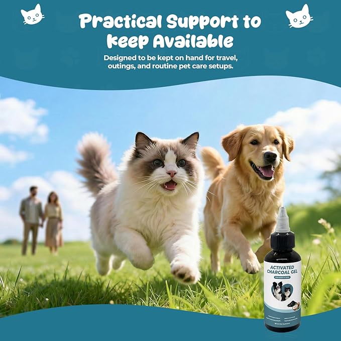 Activated Charcoal Gel for Dogs and Cats, Ready-to-Use Emergency Support for Accidental Ingestion, Diarrhea, Gas Relief & Digestive Upset, Pet First Aid Essential, 30 mL