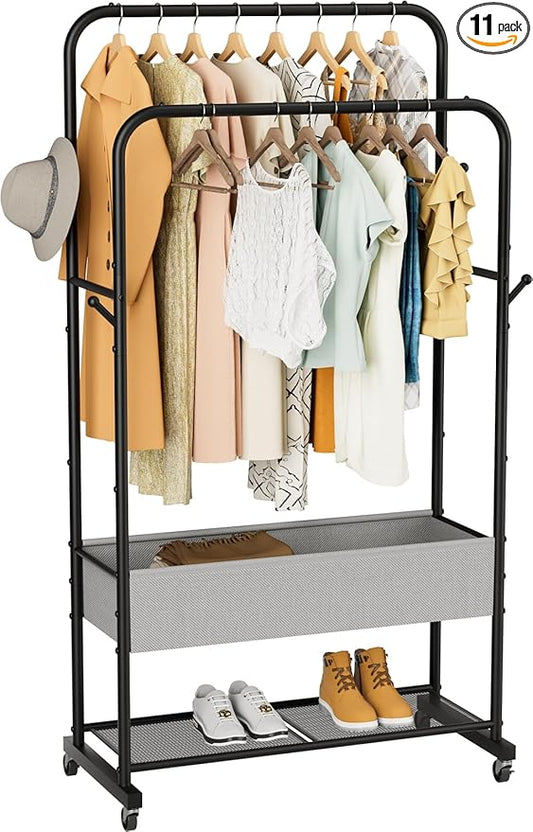 Clothes Garment Coat Rack Drying Clothing Racks Metal Freestanding for Hanging Clothes Portable Closet for Laundry Bedroom Black